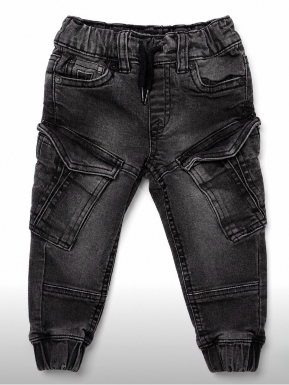 💥4/$20 DNM Works Jeanologie Cohen Baby Boy Black Denim Cargo Jogger Jeans 12-18M